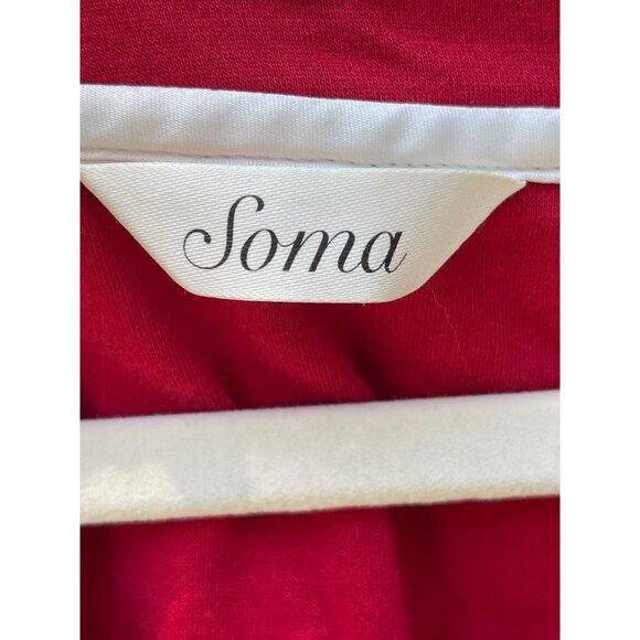 Soma Red 3/4 Sleeve Nightshirt With Pocket & White Piping Trim - Picture 3 of 4
